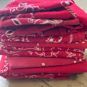 stack of 13 vintage red bandanas